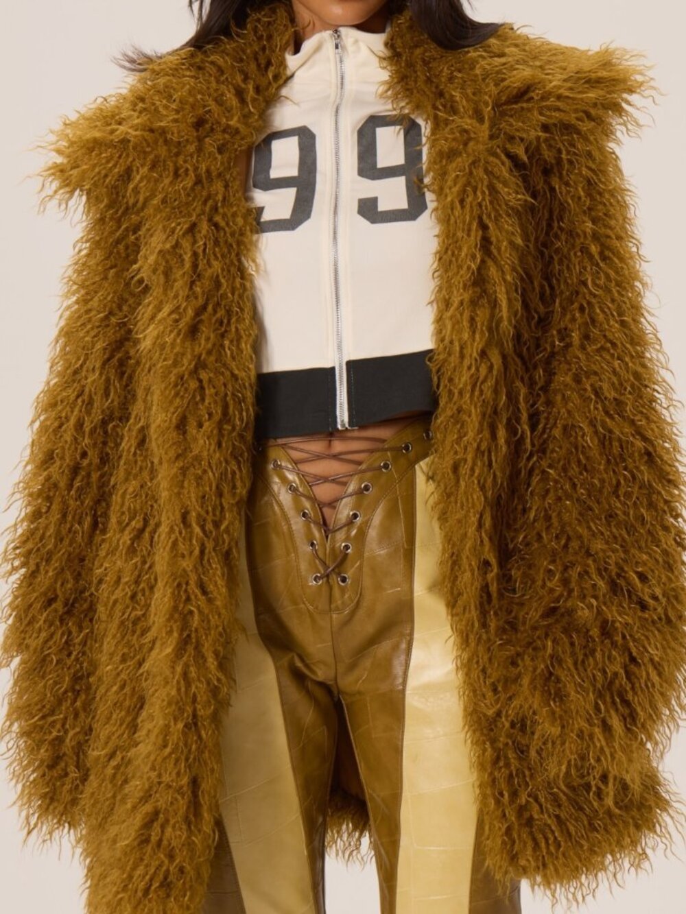 Mustard Yellow Women's Fuzzy Lapel Detail Oversized Collared Jacket